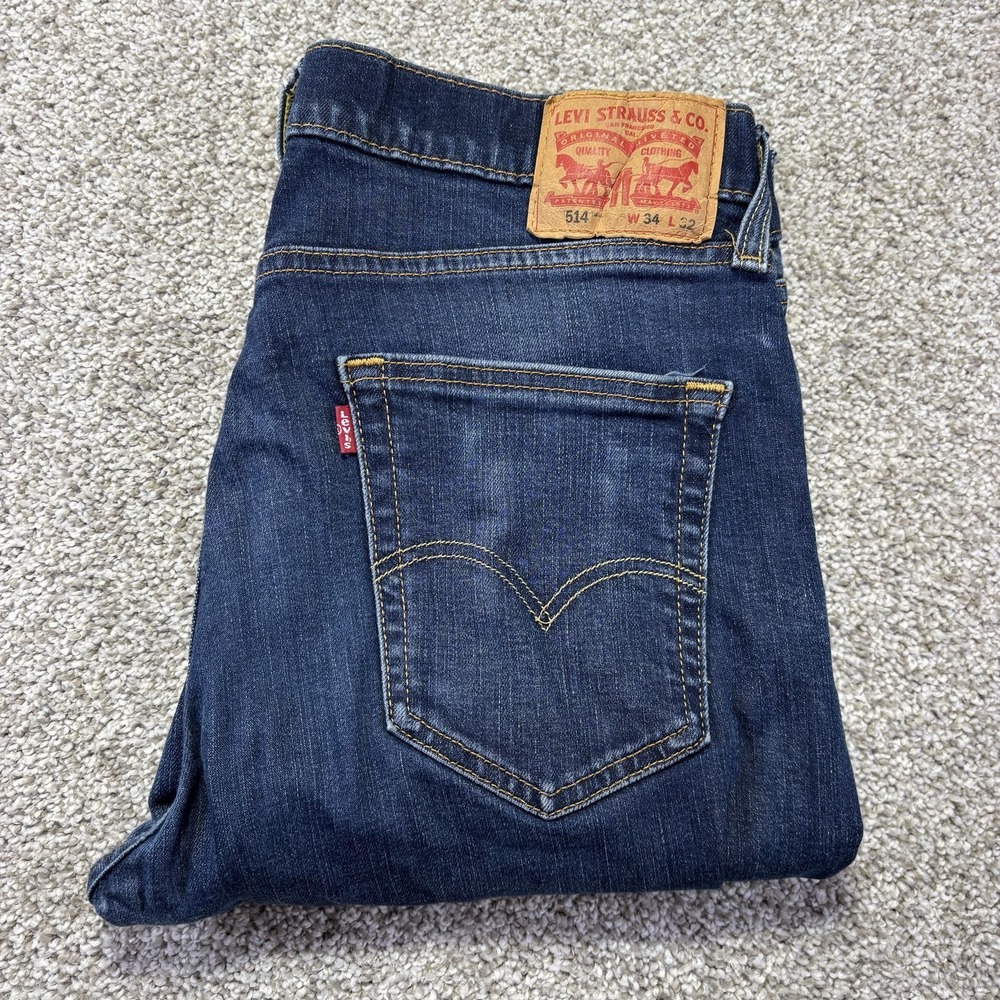 Levis 514 Jeans Mens 34x32 Blue Med Wash Regular Straight Stretch Denim Pants